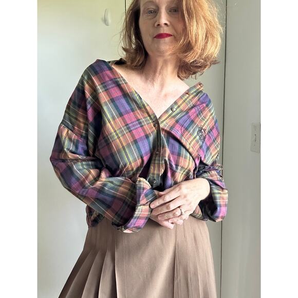 Vintage 90s Plaid Womens Button Down Shirt Size M Cotton Preppy Twee Academia - Picture 11 of 11